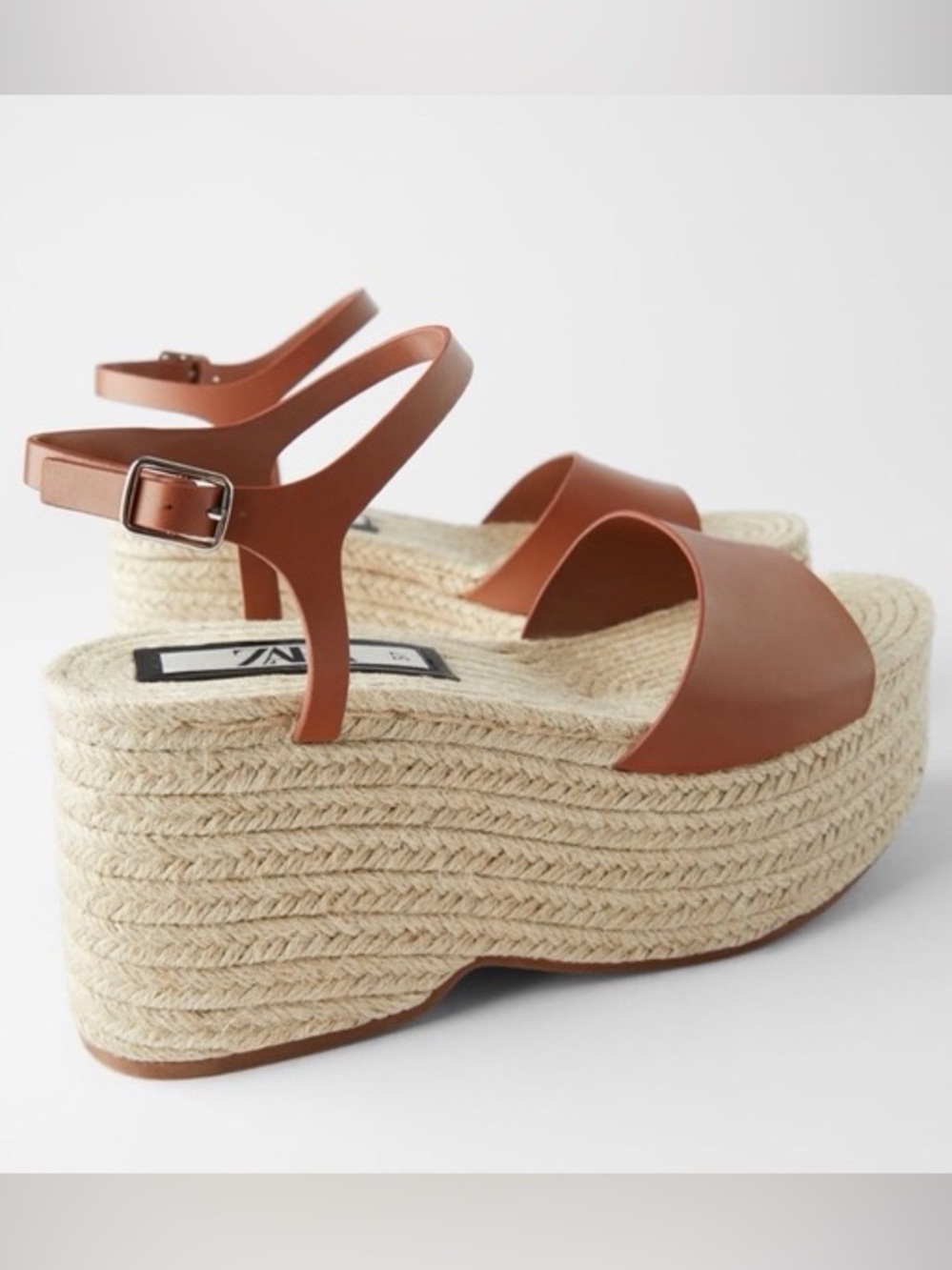ZARA TAN JUTE PLATFORM WEDGE SANDALS IN SIZE 38